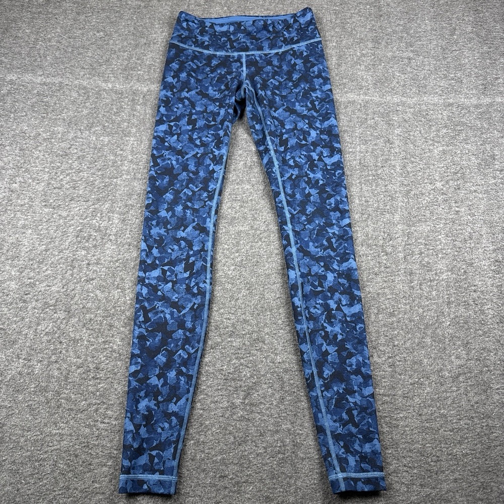 Lululemon Wunder Under Pant Womens 4 Blue Camo Yoga Fitness Gym Stretch